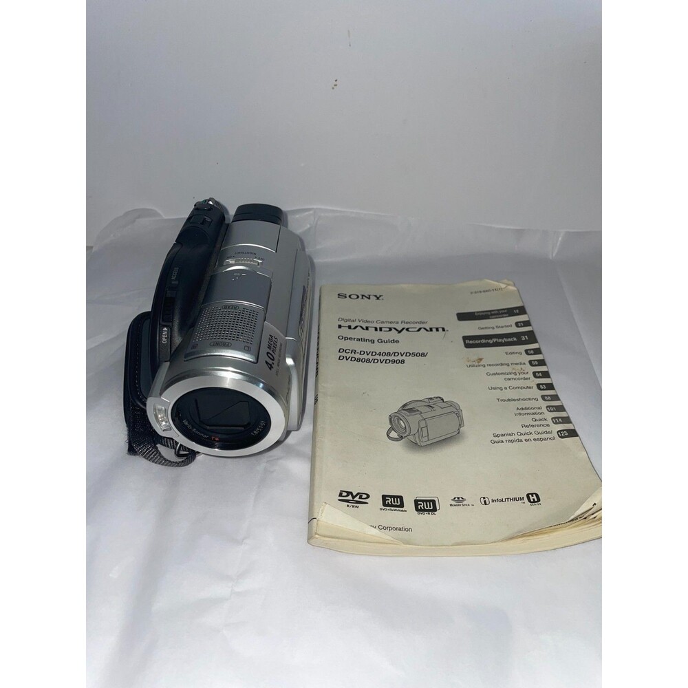 Sony Handycam DCR-DVD408 4MP Carl Zeiss + Battery Manual & Memory Stick